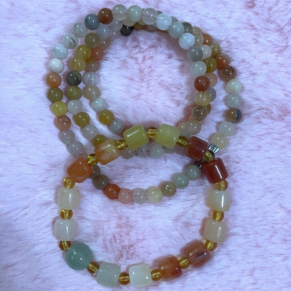 Certified Natural Golden Silk Jade Jadeite Round Bead Necklace 20” & Bracelet